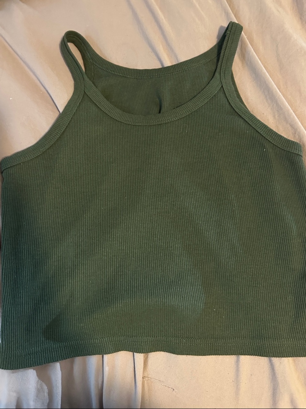 Women’s Olive Green Ribbed Tank Top - Sleeveless Crop